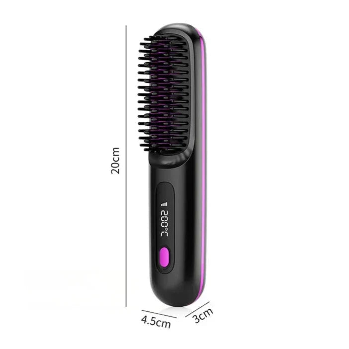 Brosse électrique noire et rose avec poils pour lisser les cheveux.