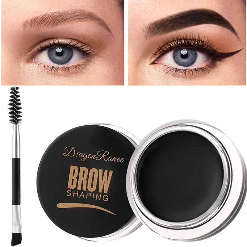 Pommade noire pour sourcils avec un pinceau applicateur à double extrémité.