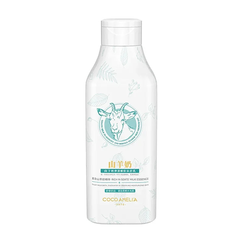 Bouteille en plastique blanc avec un logo de chèvre turquoise et un texte en chinois.