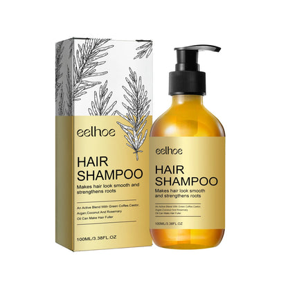 Shampoing Eelhoe en bouteille jaune avec sa boîte de produit.