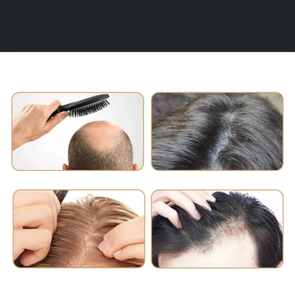 Collage de quatre panneaux montrant différentes techniques de soins capillaires et d’examen du cuir chevelu.