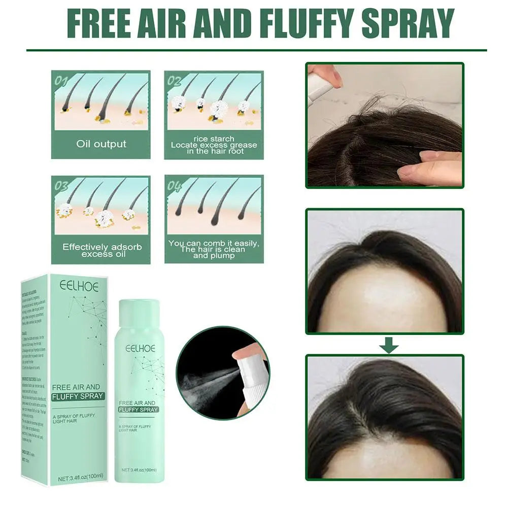 Spray volumisant pour les cheveux avec des instructions montrant comment l’appliquer pour donner plus de volume et d’ampleur à la chevelure.