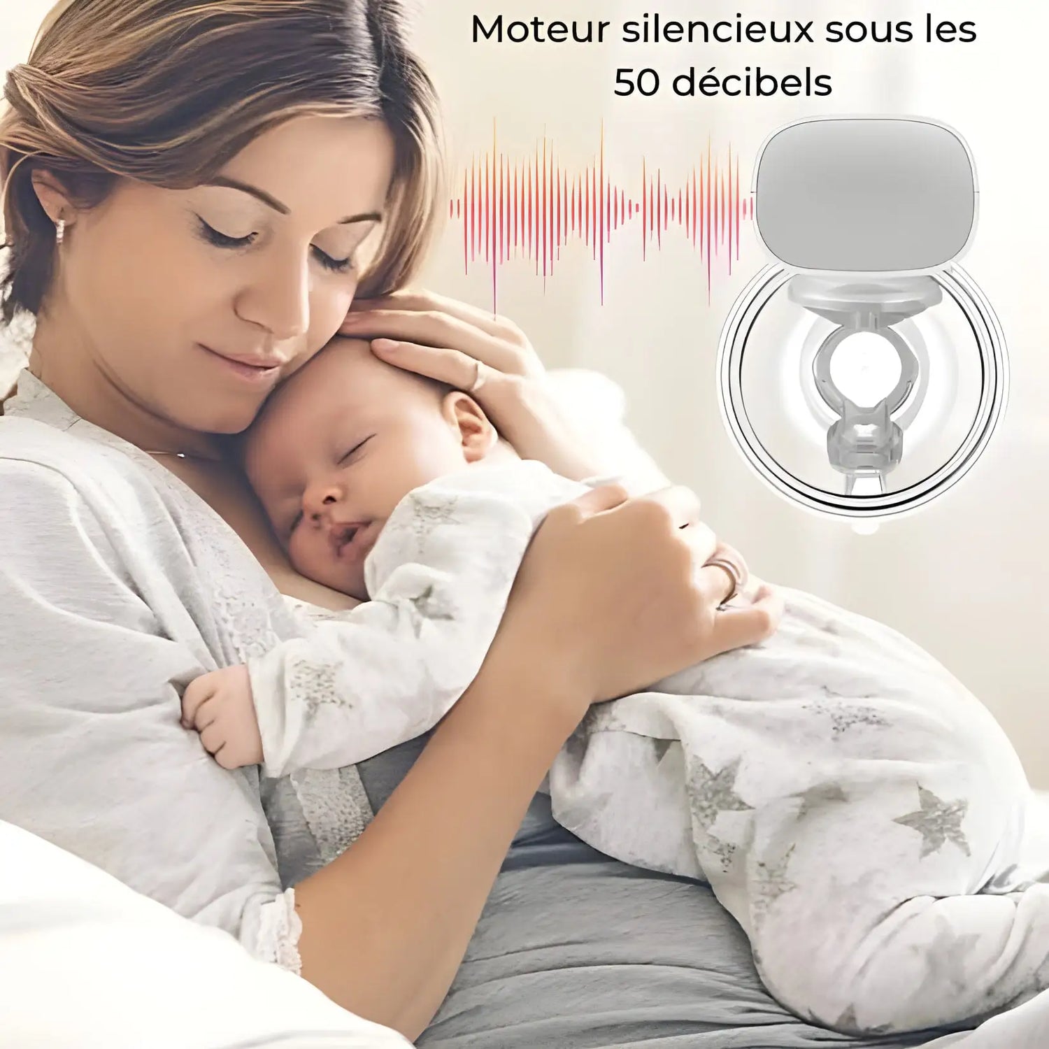 Mère tenant et embrassant un bébé endormi.