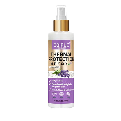 Flacon blanc de laque de protection thermique Goiple avec bouchon doré et étiquette violette.