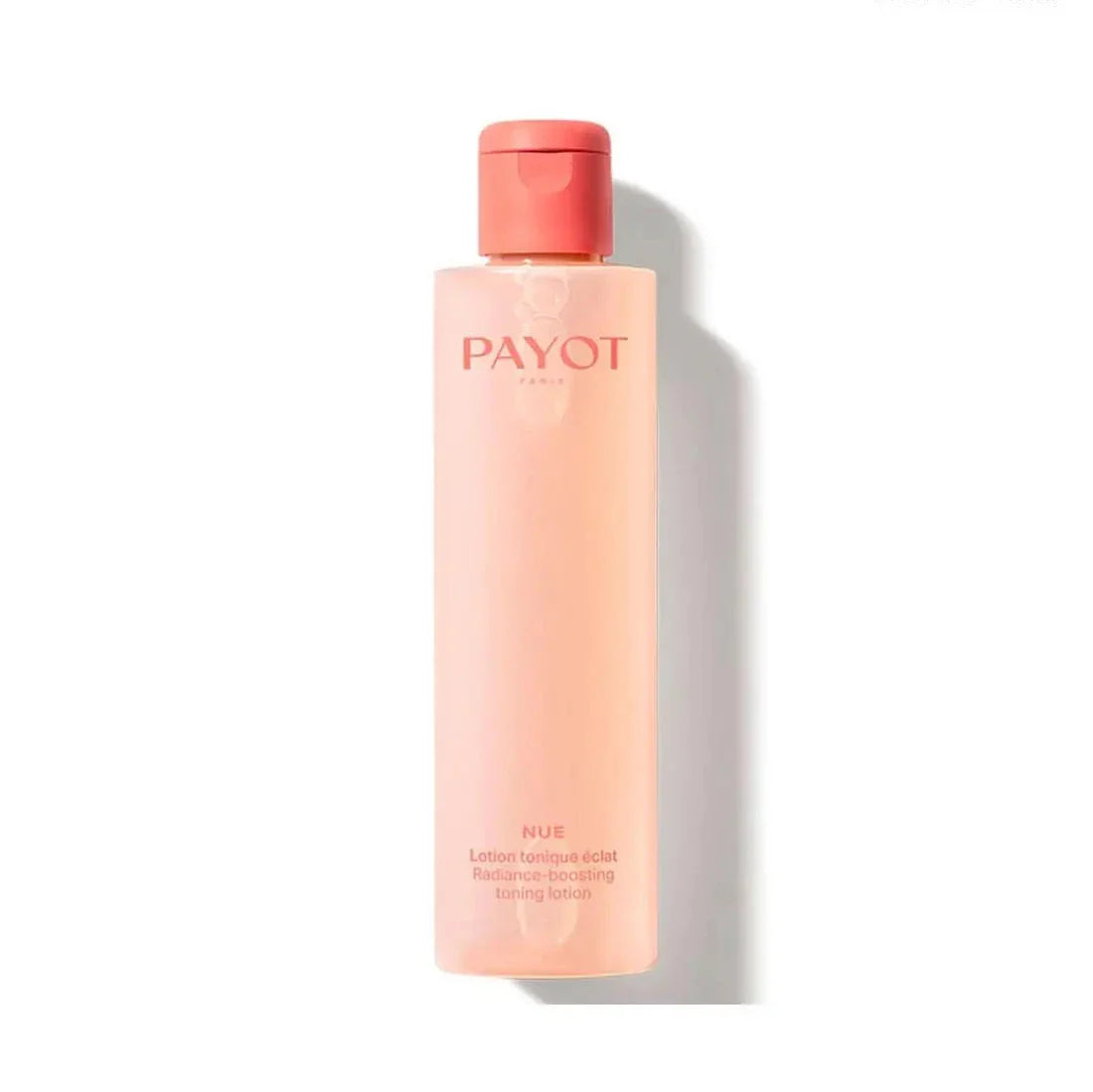 Flacon de soin Payot rose avec bouchon corail.